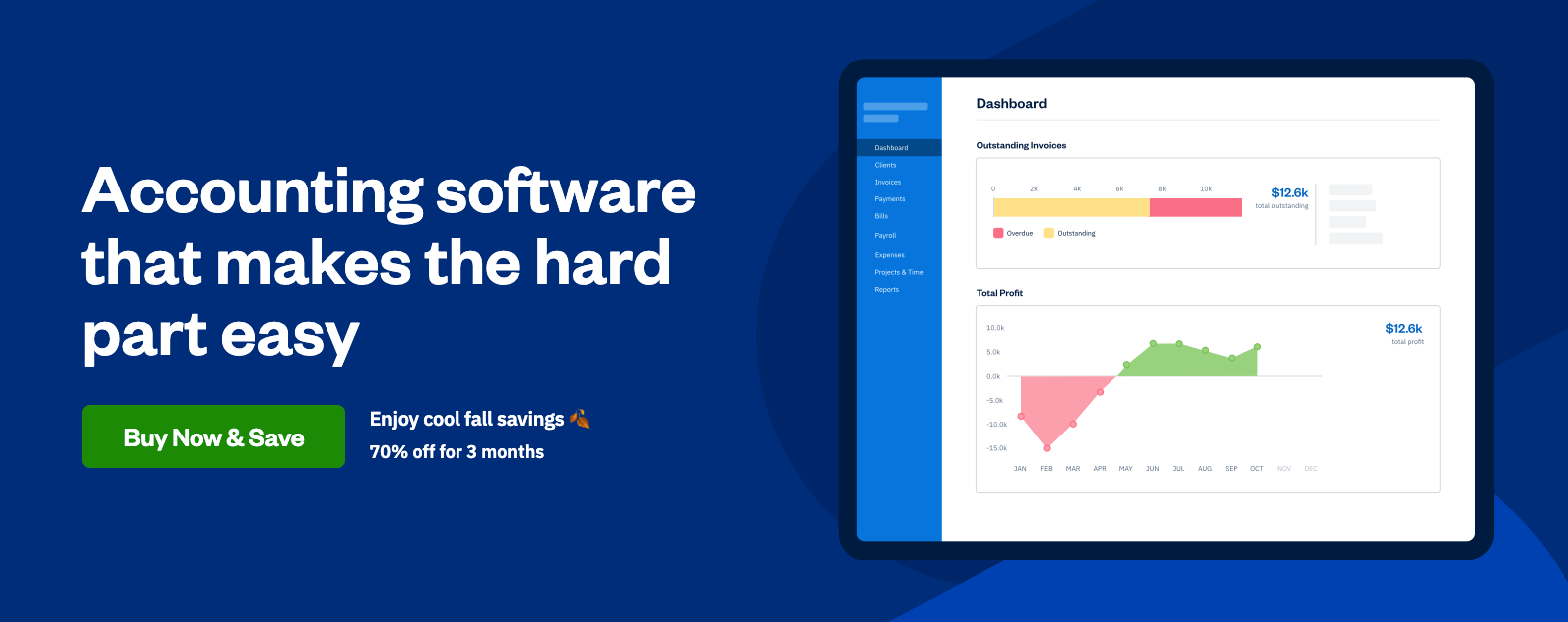 FreshBooks invoice creation screen with time tracking and client billing options
