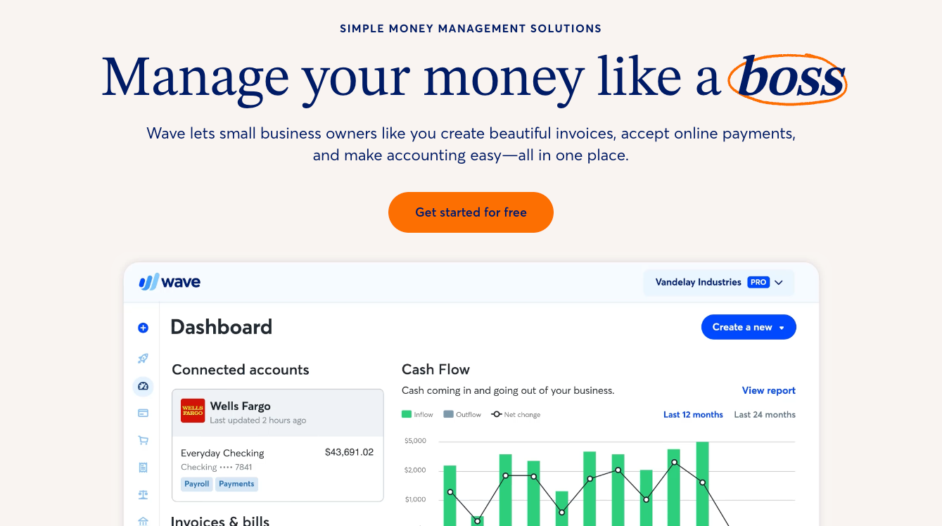 Wave Accounting invoicing dashboard with free invoice templates for small business owners