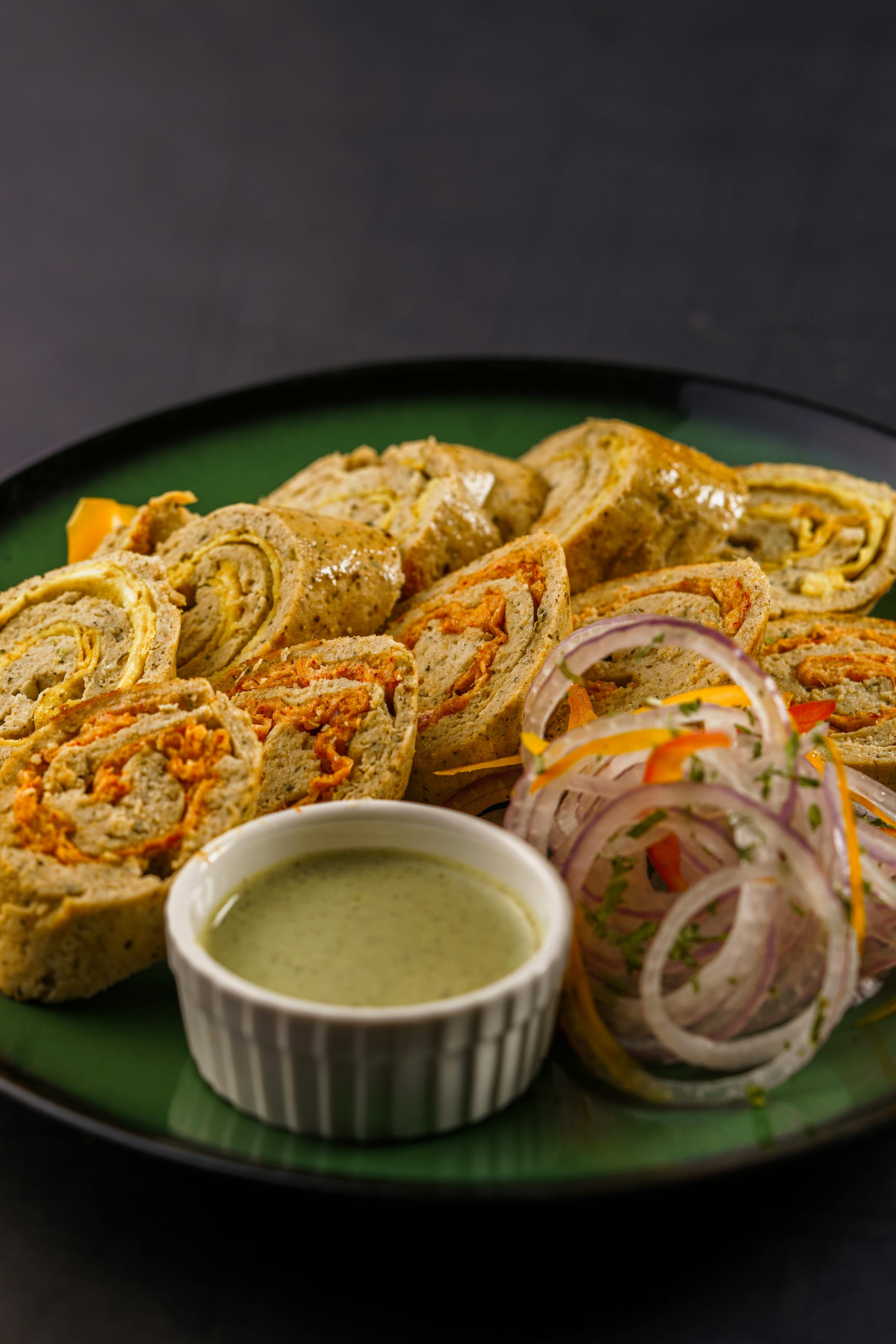 Kolkata kathi roll filled with chicken and onions